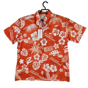 Womens F.S.P HTT Orange & White Floral Hawaiian Shirt Button Up Short Sleeve XL